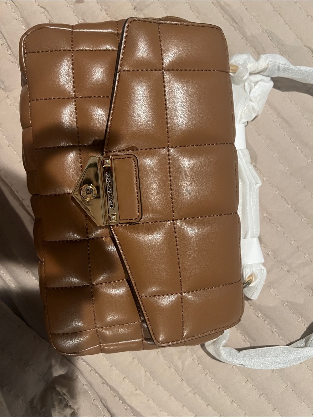 Michael Kors Brown Quilted Crossbody with Gold Turn-Lock